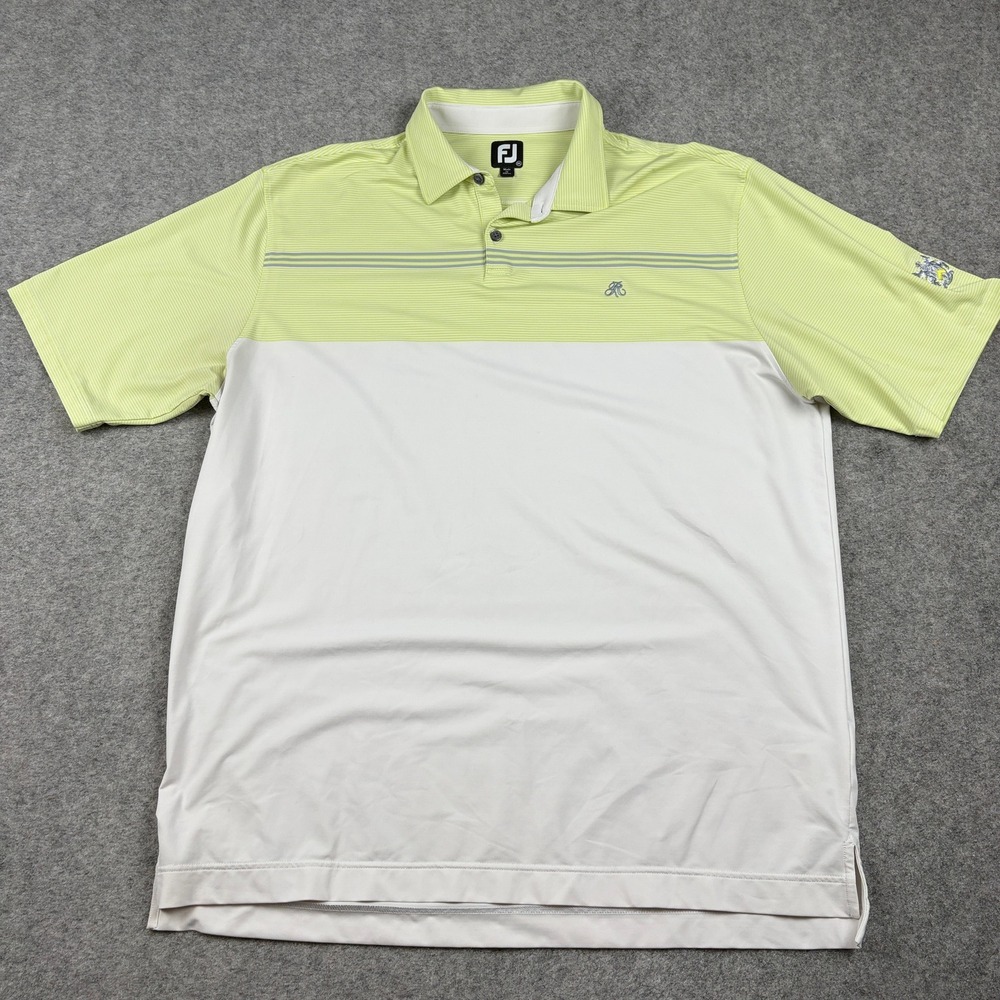 FootJoy Polo Shirt Mens 2XL Lime Green White Striped Golf Performance Top Preppy